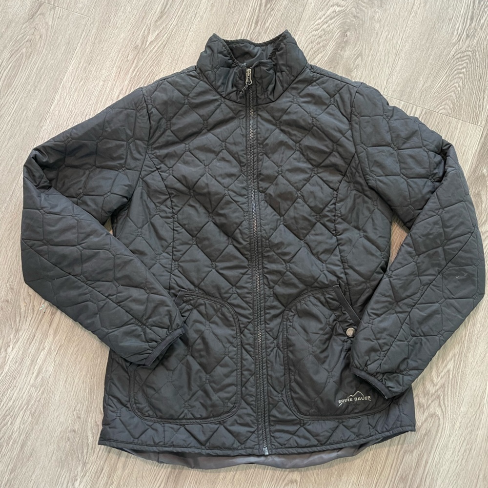 Women’s Eddie Bauer black quilted soft shell full zip up jacket small